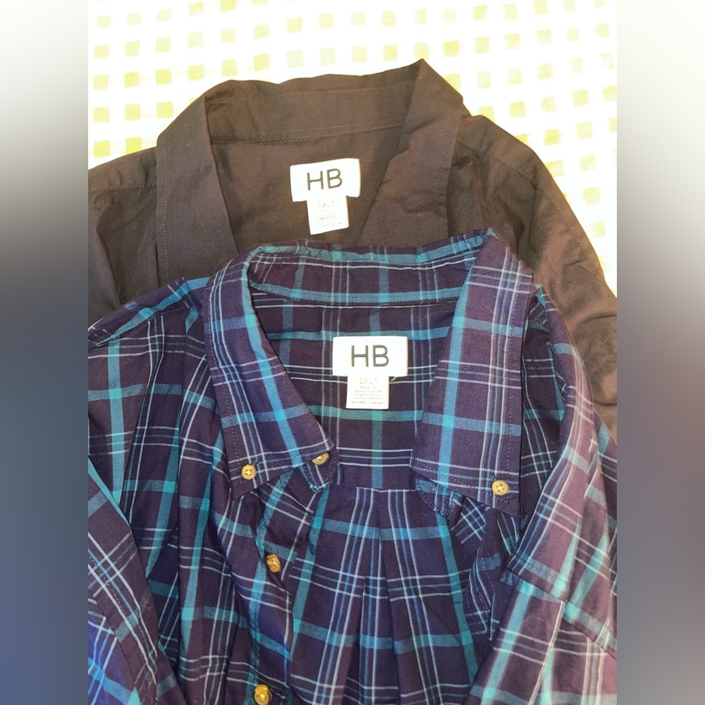 HB 2XLT Tall Plaid and Navy button down cotton work wear blue casual 2 pack